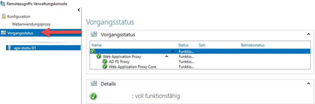 Remotezugriff Vorgangsstatus anzeigen