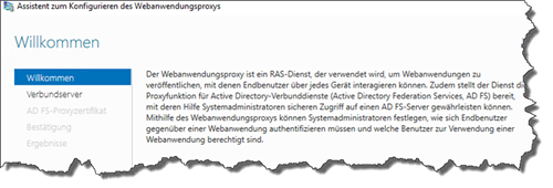Willkommensfenster des Web Application Proxy Assistenten