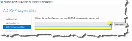 Zertifikat für Web Application Proxy auswählen