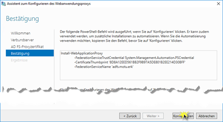 PowerShell-Befehl für Web Application Proxy Konfiguration