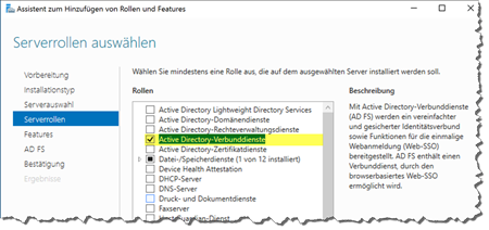 Active Directory-Verbunddienste als Serverrolle installieren